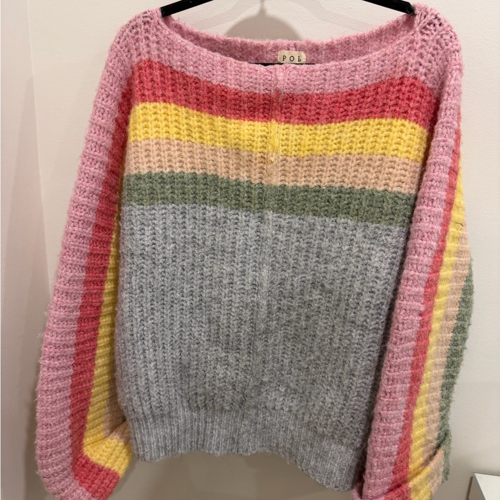 POL Multicolor Rainbow Confetti Striped Women's Sweater - Small - Picture 3 of 6